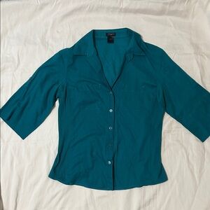 Ann Taylor Teal Green Collared Button-Front Blouse